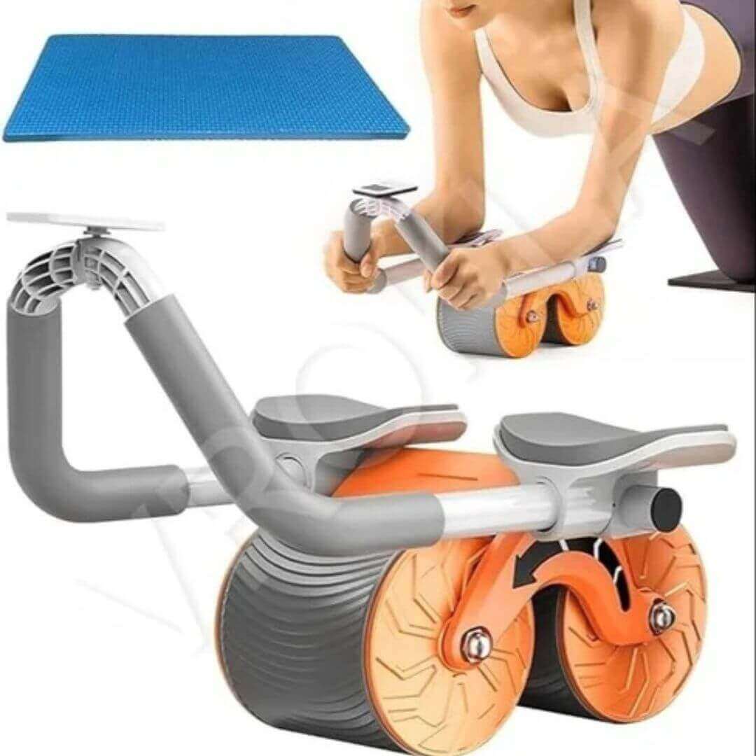 Ab Roller with Elbow Support & Timer, (5) Automatic Rebound Ab Roller Wheel with Elbow Support, Timer, phone holder, and Dual-Wheel Design. - Image 1